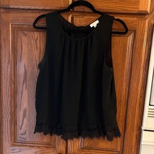 Charming Charlies Black Sleeveless Blouse with Lace Trim